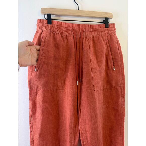Athleta Retreat 100% Linen Jogger Pants Persimmon Coral Size 6P Coastal Resort - Picture 5 of 11
